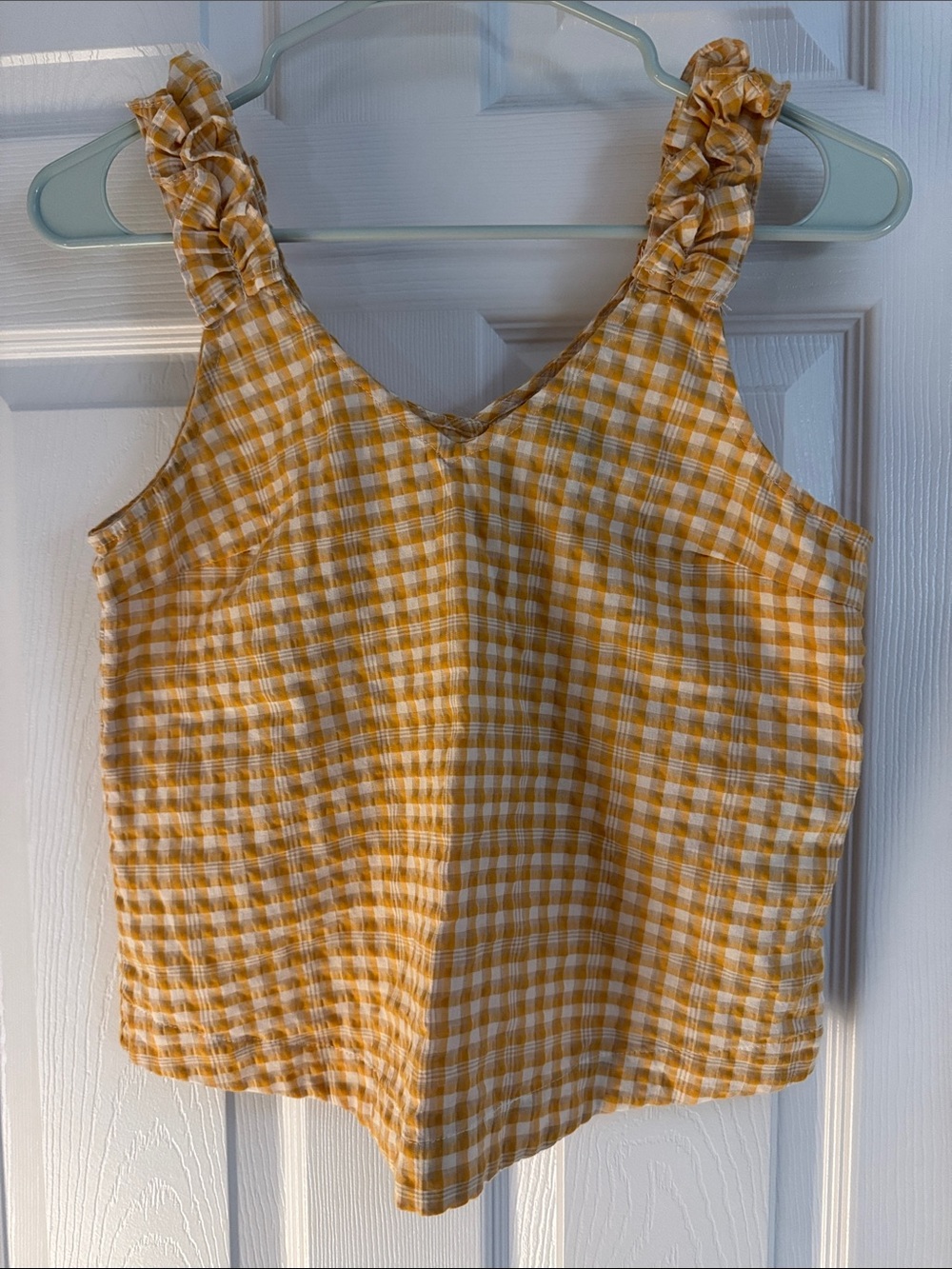YAS Women's Yellow Gingham Ruffle-Strap Camisole